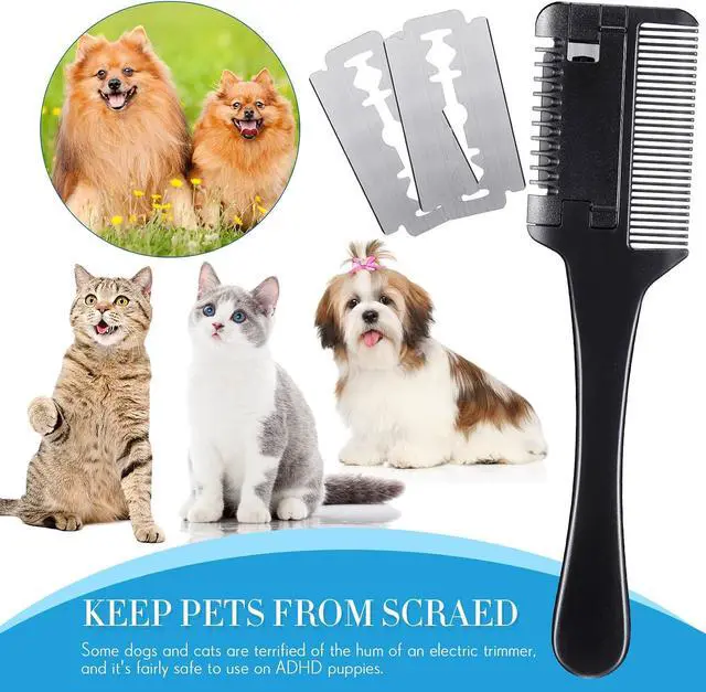 Alt view image 5 of 6 - 3 Pcs Pet Grooming Razor Comb with 50 Replacement Blades - Double Sided Hair Trimmer, Cutter and Scissors Tool for Dogs and Cats(Black)