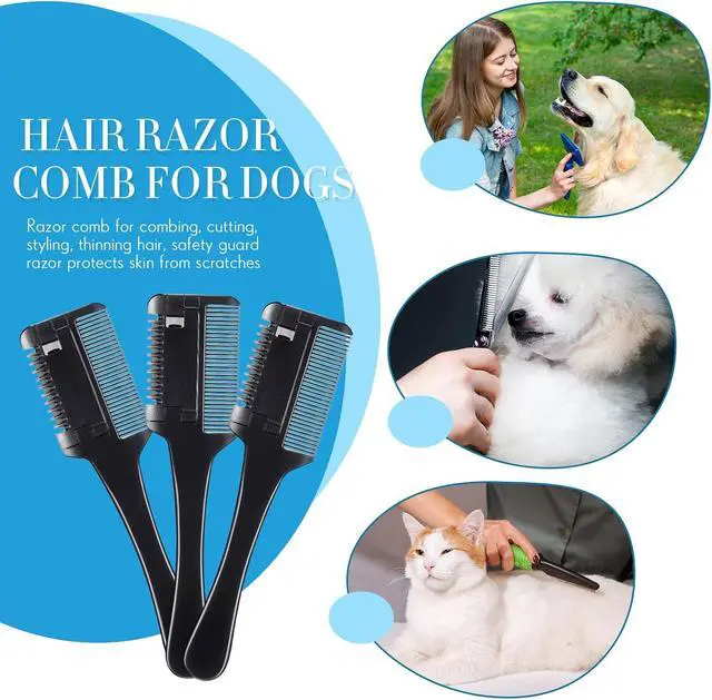 Alt view image 6 of 6 - 3 Pcs Pet Grooming Razor Comb with 50 Replacement Blades - Double Sided Hair Trimmer, Cutter and Scissors Tool for Dogs and Cats(Black)