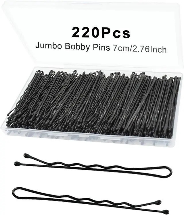 Main image of YINGFENG 220pcs Large 2.76-Inch Bobby Pins for Women, Super Grip Black Hair Clips with Box - Reusable Non-Slip Pins for Thick, Long Hair