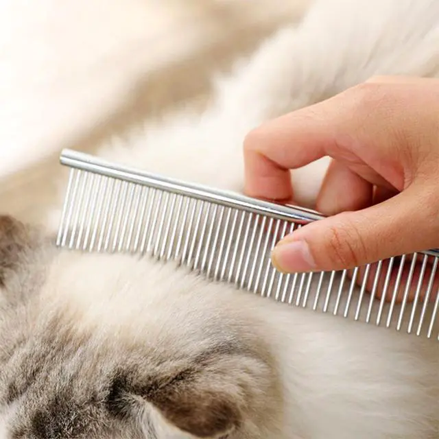 Alt view image 5 of 7 - 4 PCS Stainless-Steel Comb Dog Combs for Knots, Mats & Loose Hair Removal - Effective Dematting Tool, Comfortable, Lightweight, Portable & Safe for Dogs, Cats & Pets