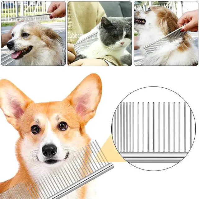 Alt view image 7 of 7 - 4 PCS Stainless-Steel Comb Dog Combs for Knots, Mats & Loose Hair Removal - Effective Dematting Tool, Comfortable, Lightweight, Portable & Safe for Dogs, Cats & Pets