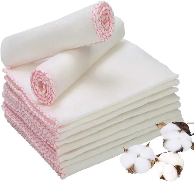 Main image of Soft Face Muslin Cloths Pure Cotton Facial Cleansing Cloths Reusable Polishing Cleanser- Pack 10 (Pink Edge)