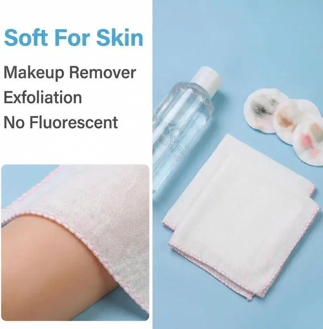 Alt view image 6 of 7 - Soft Face Muslin Cloths Pure Cotton Facial Cleansing Cloths Reusable Polishing Cleanser- Pack 10 (Pink Edge)