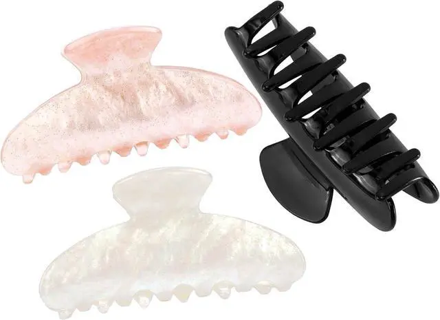 Main image of Aprince Claw Clips for Women 3Pcs, Acrylic Claw Clips Non-slip, Large Hair Clips for Thick Hair, Marble Clip Strong Hold, Banana Clip French Barrettes, Cute Hair Clips Glitter (Pink, White, Black)