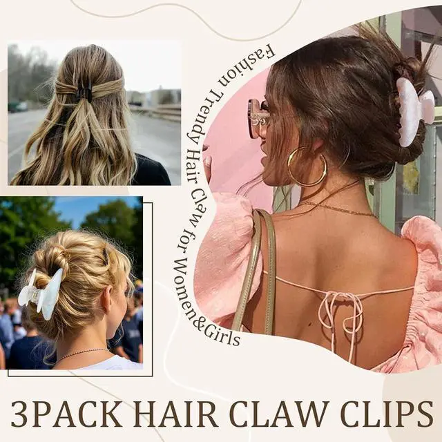 Alt view image 2 of 6 - Aprince Claw Clips for Women 3Pcs, Acrylic Claw Clips Non-slip, Large Hair Clips for Thick Hair, Marble Clip Strong Hold, Banana Clip French Barrettes, Cute Hair Clips Glitter (Pink, White, Black)