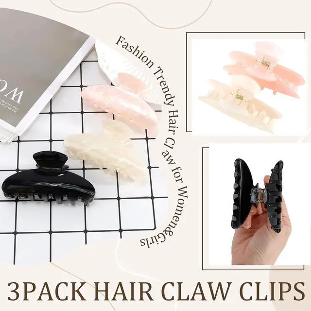 Alt view image 3 of 6 - Aprince Claw Clips for Women 3Pcs, Acrylic Claw Clips Non-slip, Large Hair Clips for Thick Hair, Marble Clip Strong Hold, Banana Clip French Barrettes, Cute Hair Clips Glitter (Pink, White, Black)