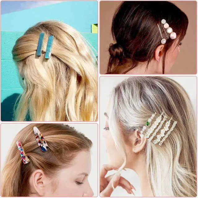 Alt view image 2 of 7 - 30 Pcs Acrylic Resin Barrettes, Cridoz Barrettes and Pearl Hair Clips for Women, Banges Hair Accessories