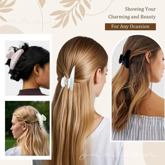 Alt view image 6 of 6 - Aprince Claw Clips for Women 3Pcs, Acrylic Claw Clips Non-slip, Large Hair Clips for Thick Hair, Marble Clip Strong Hold, Banana Clip French Barrettes, Cute Hair Clips Glitter (Pink, White, Black)