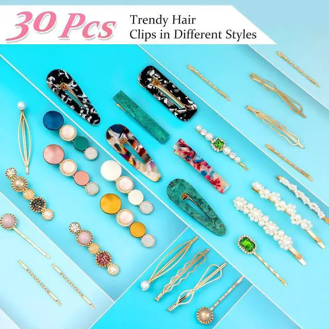 Alt view image 3 of 7 - 30 Pcs Acrylic Resin Barrettes, Cridoz Barrettes and Pearl Hair Clips for Women, Banges Hair Accessories