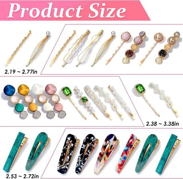 Alt view image 6 of 7 - 30 Pcs Acrylic Resin Barrettes, Cridoz Barrettes and Pearl Hair Clips for Women, Banges Hair Accessories