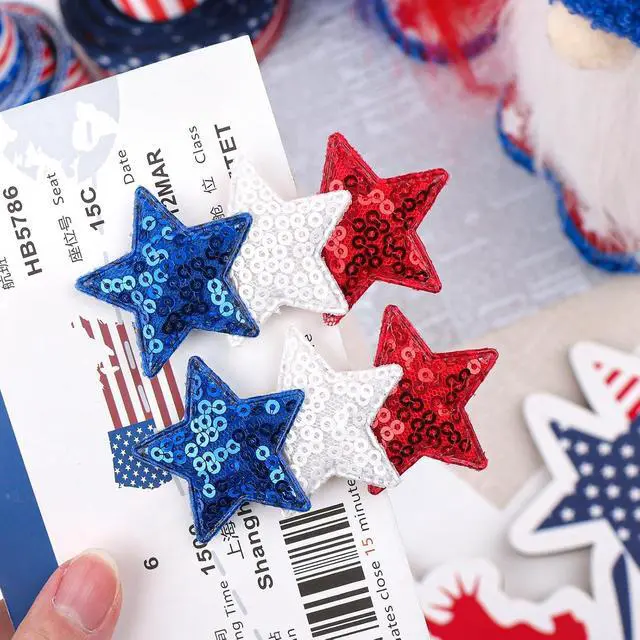 Alt view image 2 of 7 - YanJie 4th of July Hair Bow Clips Blue Glitter Bow Red Star Hair Clips Hair Accessories White Sparkly Little Baby Alligator Clips Barrette Gift