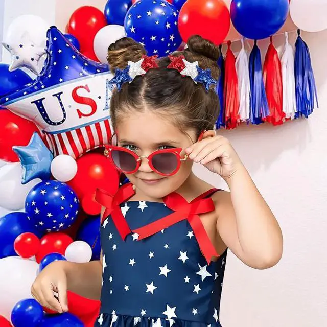 Alt view image 3 of 7 - YanJie 4th of July Hair Bow Clips Blue Glitter Bow Red Star Hair Clips Hair Accessories White Sparkly Little Baby Alligator Clips Barrette Gift