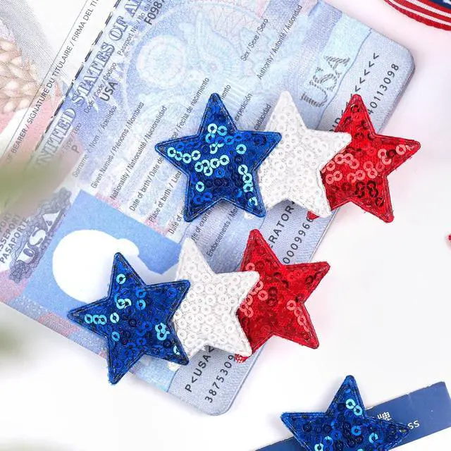 Alt view image 5 of 7 - YanJie 4th of July Hair Bow Clips Blue Glitter Bow Red Star Hair Clips Hair Accessories White Sparkly Little Baby Alligator Clips Barrette Gift