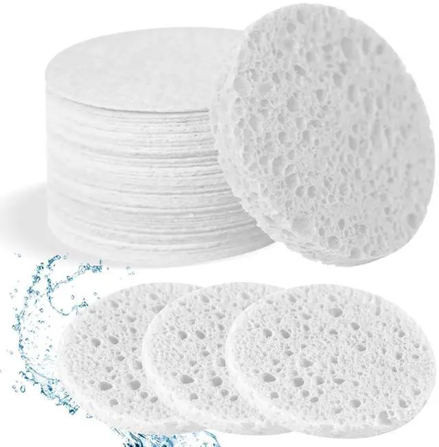 Main image of 50-Count Facial Sponges Compressed Natural Cellulose Sponge Round Shape Face Sponge for Face Cleansing Exfoliating and Makeup Removal, White