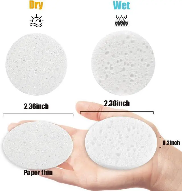 Alt view image 3 of 7 - 50-Count Facial Sponges Compressed Natural Cellulose Sponge Round Shape Face Sponge for Face Cleansing Exfoliating and Makeup Removal, White