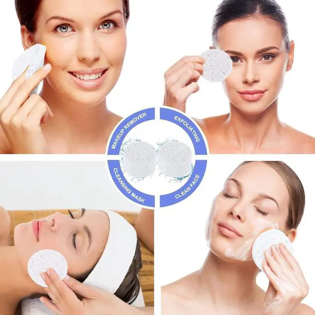 Alt view image 6 of 7 - 50-Count Facial Sponges Compressed Natural Cellulose Sponge Round Shape Face Sponge for Face Cleansing Exfoliating and Makeup Removal, White