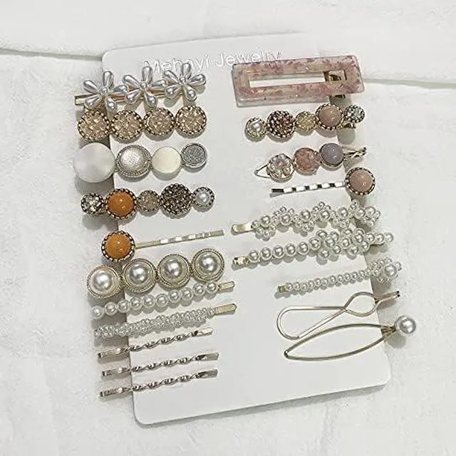 Alt view image 3 of 5 - Mehayi 20 PCS Pearls Hair Clips Fashion Korean Style Acrylic ResinHairpins / Barrettes for Women and Ladies Girls Headwear Styling Tools Hair Accessories Bobby Pins