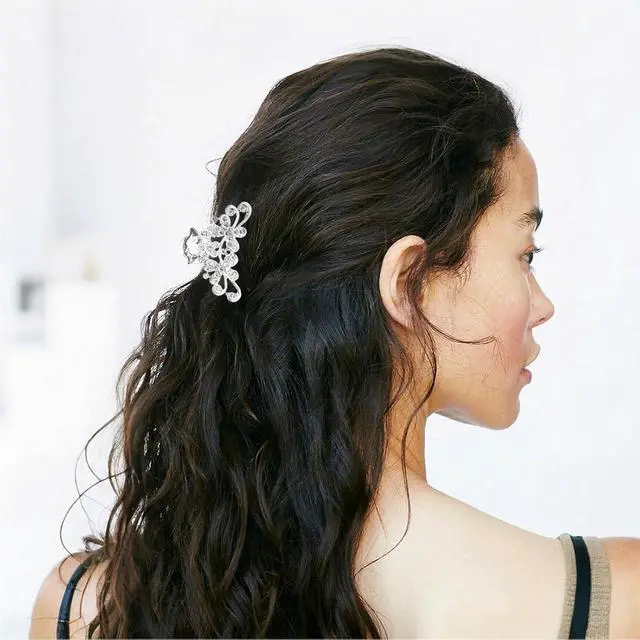 Alt view image 2 of 6 - 2 PCS Rhinestone Hair Claw Clips for Women, Fancy Sparkly Crystal Bling Silver Hairpin Fashion Glitter Diamond Vintage Bride Hair Accessories for Wedding Party Dance Prom Date(Classic)