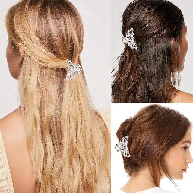 Alt view image 4 of 6 - 2 PCS Rhinestone Hair Claw Clips for Women, Fancy Sparkly Crystal Bling Silver Hairpin Fashion Glitter Diamond Vintage Bride Hair Accessories for Wedding Party Dance Prom Date(Classic)