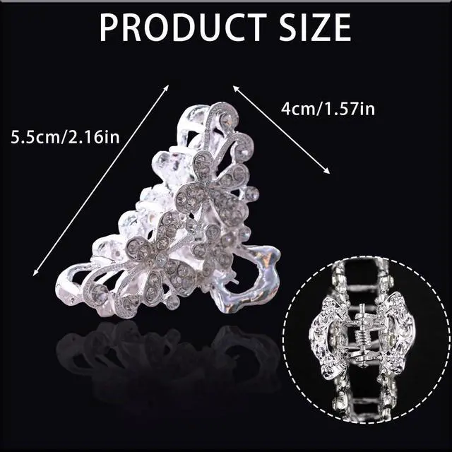 Alt view image 3 of 6 - 2 PCS Rhinestone Hair Claw Clips for Women, Fancy Sparkly Crystal Bling Silver Hairpin Fashion Glitter Diamond Vintage Bride Hair Accessories for Wedding Party Dance Prom Date(Classic)