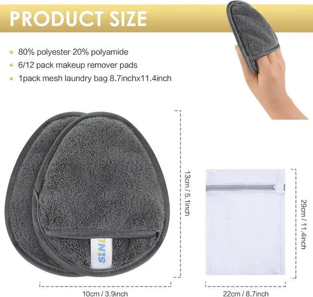 Alt view image 6 of 7 - SINLAND Reusable Makeup Remover Pads Grey 6 Pack | Reusable Microfiber Gentle Facial Cleansing Cloths,Soft Makeup Remover cloth With Laundry Bag,for All Skin Types Friendly