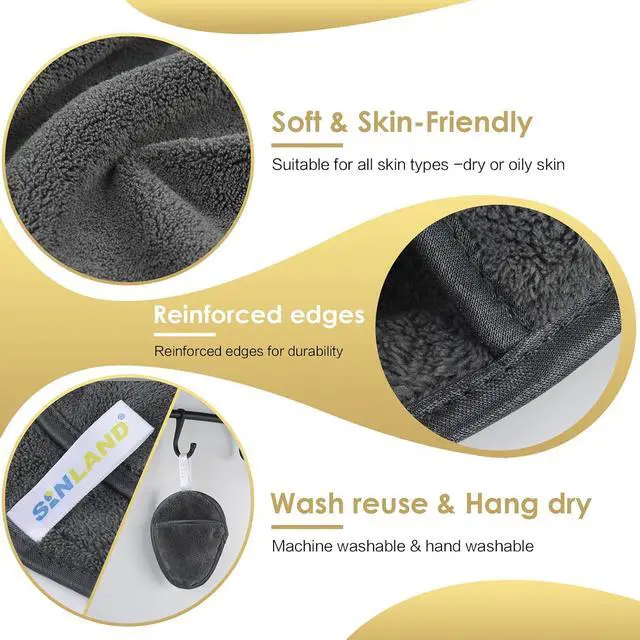 Alt view image 7 of 7 - SINLAND Reusable Makeup Remover Pads Grey 6 Pack | Reusable Microfiber Gentle Facial Cleansing Cloths,Soft Makeup Remover cloth With Laundry Bag,for All Skin Types Friendly