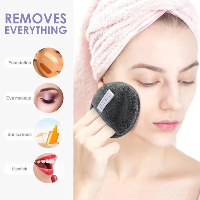 Alt view image 5 of 7 - SUNLAND Reusable Makeup Remover Pads for Face,Eyes,Lips Microfiber Face Cleansing Gloves Washable Makeup Remover Cloth with Laundry Bag Rounds Pads