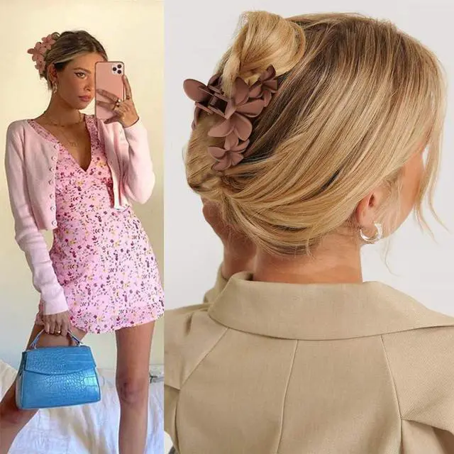 Alt view image 3 of 7 - Ahoney 6PCS Flower Hair Claw Clips for Women Thick Beach Hair Accessories | Big Flower Claw Clip Strong Hold Nonslip, Hawaiian Hibiscus Cute Hair Clips Beach Outfits for Women Girls