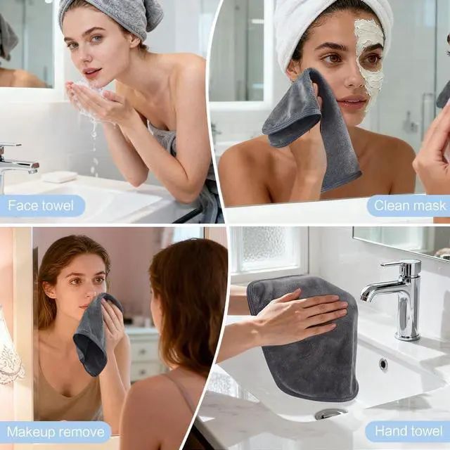 Alt view image 7 of 7 - KinHwa Reusable Microfiber Face Towels Makeup Remover Cloths Quick Dry Soft | Facial Washcloths Gentle for Sensitive Skin Reusable Alternative to Disposable Face Wipes 3 Pack Gray