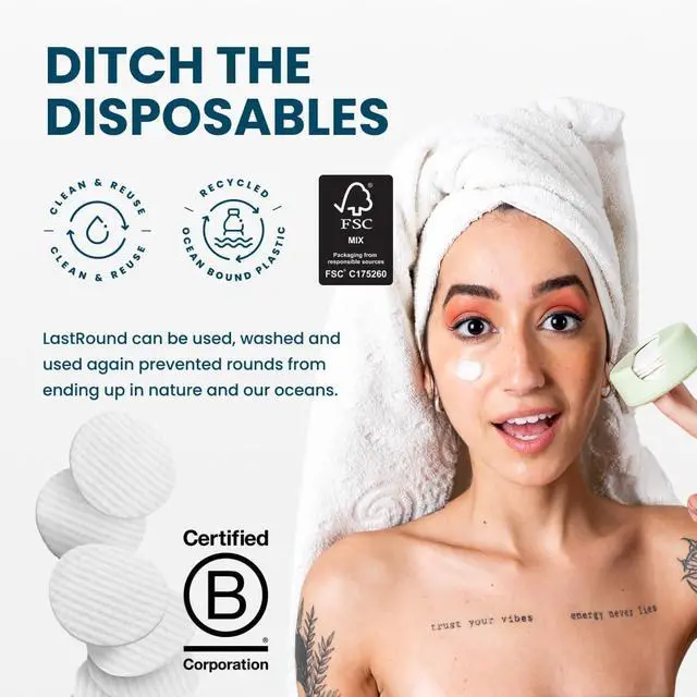 Alt view image 6 of 7 - LastRound Reusable Makeup Remover Pads - 7 Washable Eco-Friendly Reusable Cotton Rounds for Face - Sustainable & Soft Cotton Face Pads for Facial Cleansing & Eye Makeup Removal - Travel Storage Case