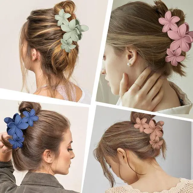 Alt view image 5 of 6 - 4PCS Plumeria Hawaiian Flower Claw Clips - Large Strong Hold Beach Hair Accessories for Thick Hair (Colorful)