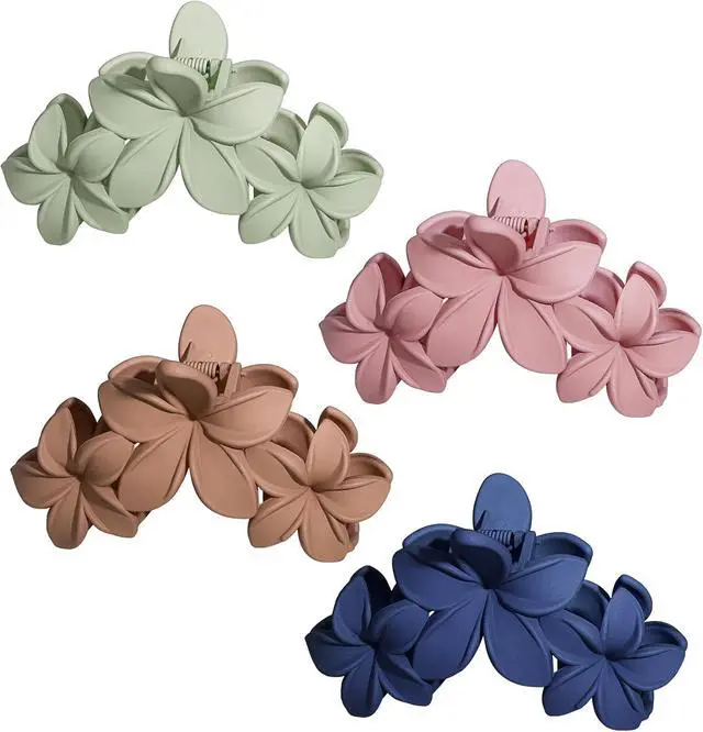 Alt view image 6 of 6 - 4PCS Plumeria Hawaiian Flower Claw Clips - Large Strong Hold Beach Hair Accessories for Thick Hair (Colorful)