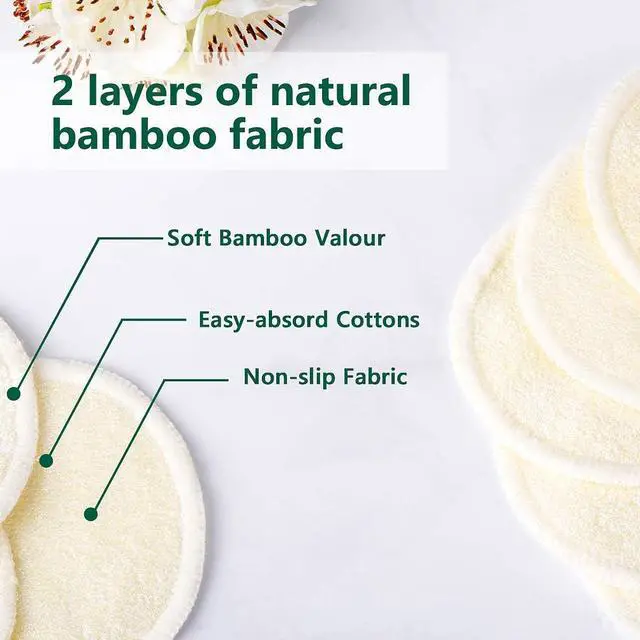 Alt view image 3 of 6 - 20 Packs Organic Reusable Makeup Remover Pads, Washable Bamboo Cotton Rounds for All Skin Types with Cotton Laundry Bag