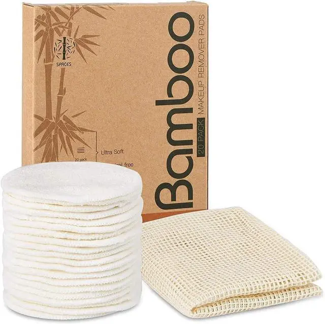 Main image of 20 Packs Organic Reusable Makeup Remover Pads, Washable Bamboo Cotton Rounds for All Skin Types with Cotton Laundry Bag