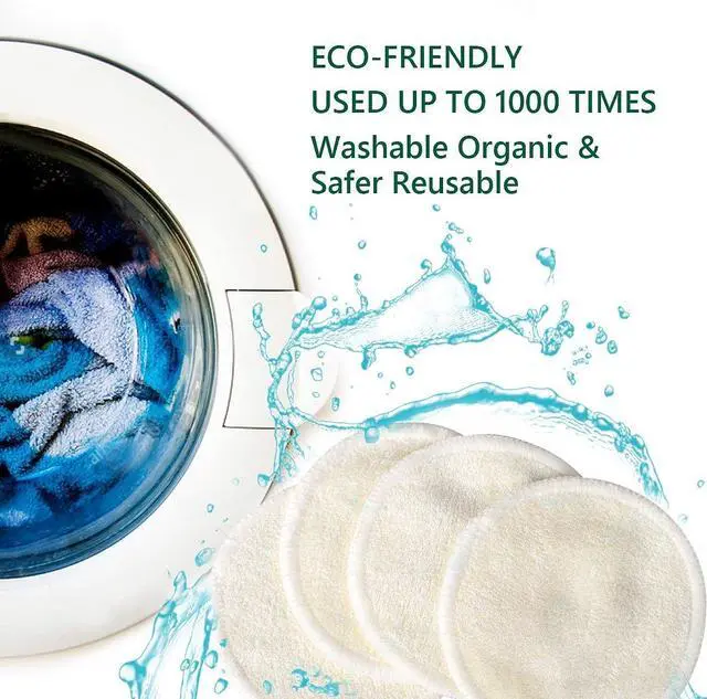 Alt view image 6 of 6 - 20 Packs Organic Reusable Makeup Remover Pads, Washable Bamboo Cotton Rounds for All Skin Types with Cotton Laundry Bag