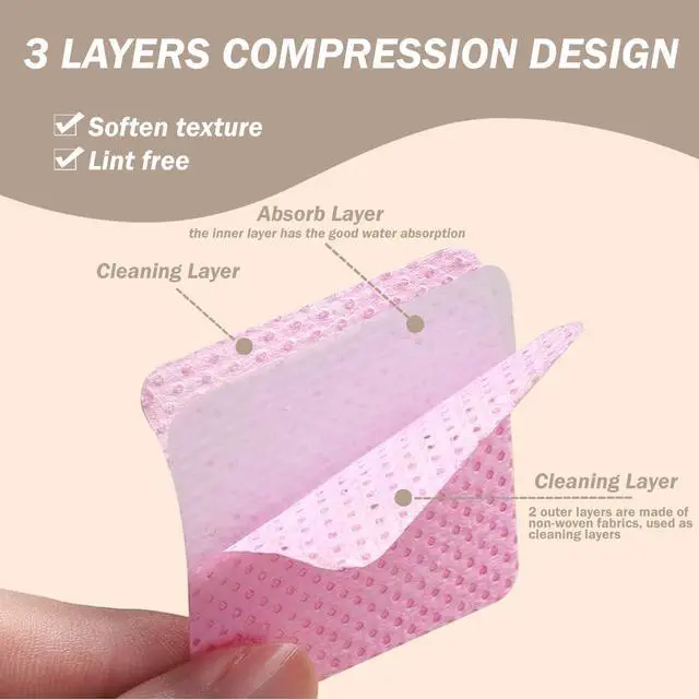 Alt view image 3 of 7 - KINGMAS 600Pcs Lint Free Nail Wipes, Nail Polish Remover Cleaning Pads | Non-Woven Fabric Lash Extensions Glue Cleaning Wipes Salon Supplies (Pink, Blue, Purple)