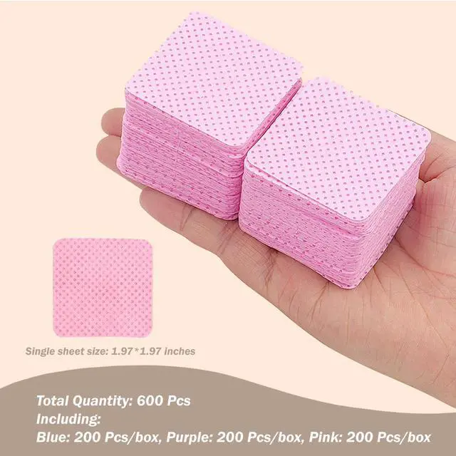 Alt view image 4 of 7 - KINGMAS 600Pcs Lint Free Nail Wipes, Nail Polish Remover Cleaning Pads | Non-Woven Fabric Lash Extensions Glue Cleaning Wipes Salon Supplies (Pink, Blue, Purple)