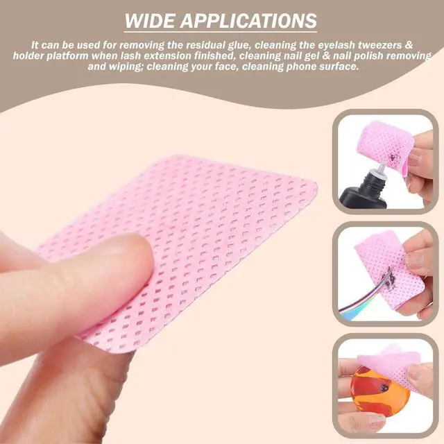Alt view image 6 of 7 - KINGMAS 600Pcs Lint Free Nail Wipes, Nail Polish Remover Cleaning Pads | Non-Woven Fabric Lash Extensions Glue Cleaning Wipes Salon Supplies (Pink, Blue, Purple)