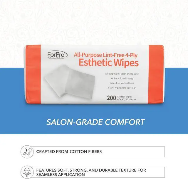 Alt view image 3 of 7 - ForPro Professional Collection All-Purpose Lint-Free 4-Ply Esthetic Wipes, Non-Woven, For Salon and Spa Use, Soft, Strong and Durable, Latex-Free, 4" x 4", 200-Count