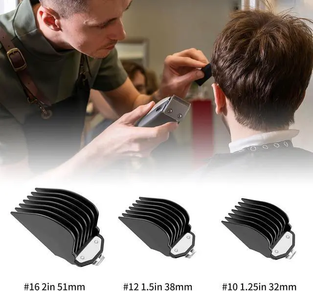 Alt view image 7 of 7 - Clipper Guards for Wahl, 3PCS 10 12 16 with Metal Clip, Black | Hair Clipper Attachments, 3 Cutting Lengths 1.25/1.5/2 inch, Premium Large Trimmer Combs Fits Most Full Size Wahl Clippers