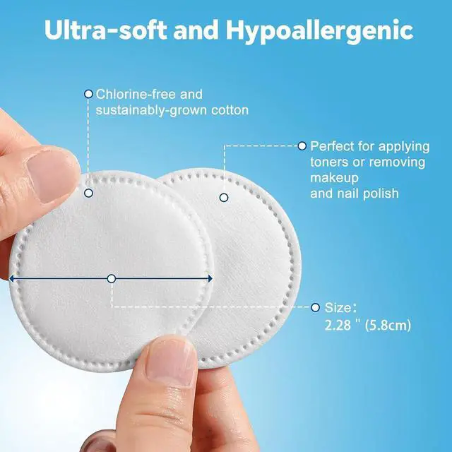 Alt view image 2 of 7 - Cotton Rounds for Facial Cleansing and Nail Polish Removal (300count) - 100 Count, Pack of 3,100% Pure Cotton, Hypoallergenic Makeup Remover Pads, Lint-Free Multi-Layer Design