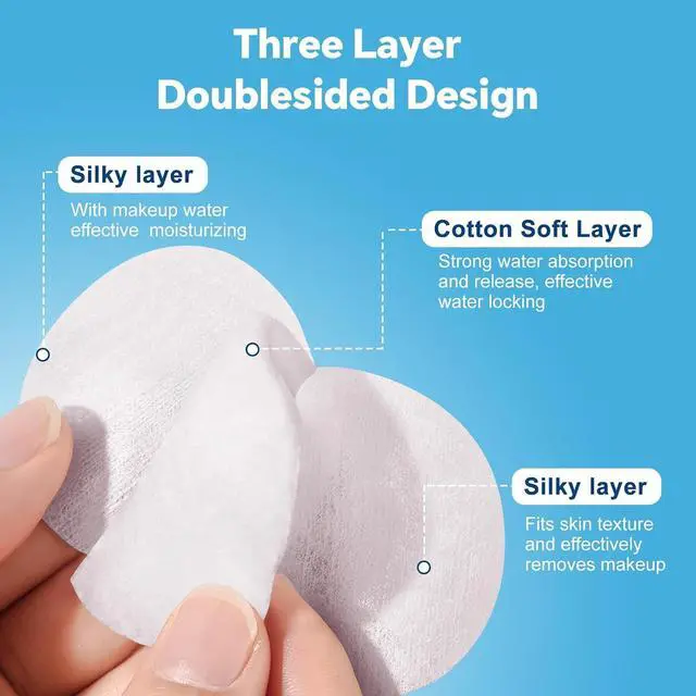 Alt view image 3 of 7 - Cotton Rounds for Facial Cleansing and Nail Polish Removal (300count) - 100 Count, Pack of 3,100% Pure Cotton, Hypoallergenic Makeup Remover Pads, Lint-Free Multi-Layer Design