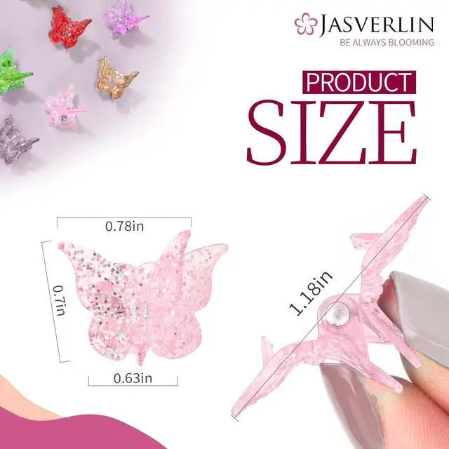 Alt view image 3 of 7 - JASVERLIN Glitter Butterfly Hair Claw Clips, Y2K Hair Accessories 50 Pcs | 10 Colors Sparkly Mini Y2K Clips for Women Parties, Festivals and Everyday Styling Secure Claw Design