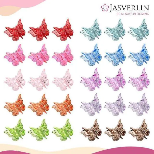 Alt view image 2 of 7 - JASVERLIN Glitter Butterfly Hair Claw Clips, Y2K Hair Accessories 50 Pcs | 10 Colors Sparkly Mini Y2K Clips for Women Parties, Festivals and Everyday Styling Secure Claw Design
