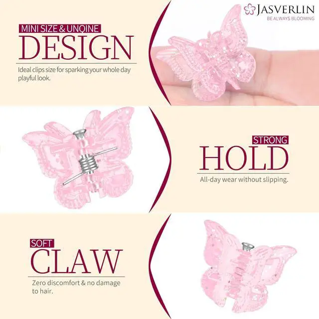 Alt view image 4 of 7 - JASVERLIN Glitter Butterfly Hair Claw Clips, Y2K Hair Accessories 50 Pcs | 10 Colors Sparkly Mini Y2K Clips for Women Parties, Festivals and Everyday Styling Secure Claw Design