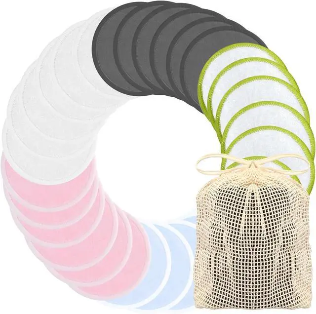 Main image of Chloven Reusable Cotton Rounds 30 Pack Washable Bamboo Makeup Remover Pads | Reusable Cotton Pad for Toner and Gentle Cleansing Reusable Face Pads for Skincare & Nail Polish Removal with Mesh Bag