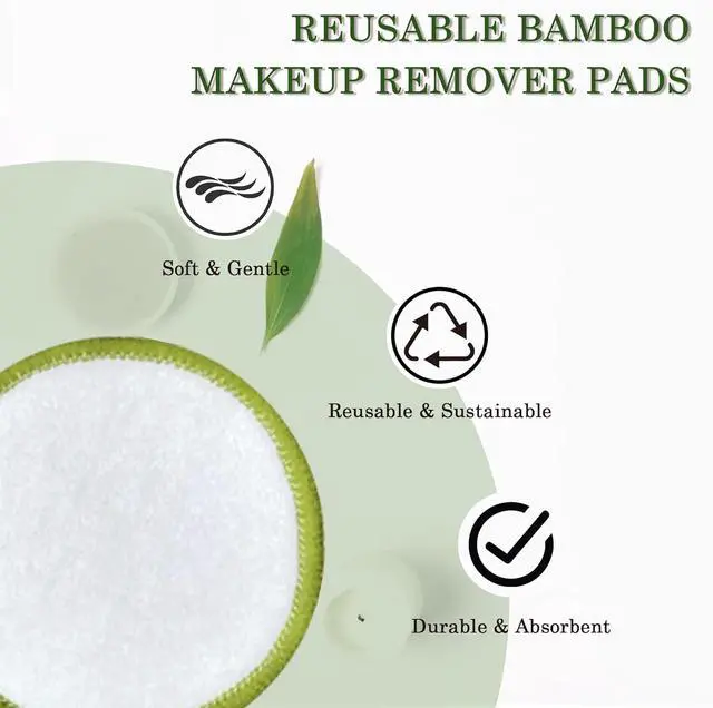 Alt view image 2 of 7 - Chloven Reusable Cotton Rounds 30 Pack Washable Bamboo Makeup Remover Pads | Reusable Cotton Pad for Toner and Gentle Cleansing Reusable Face Pads for Skincare & Nail Polish Removal with Mesh Bag