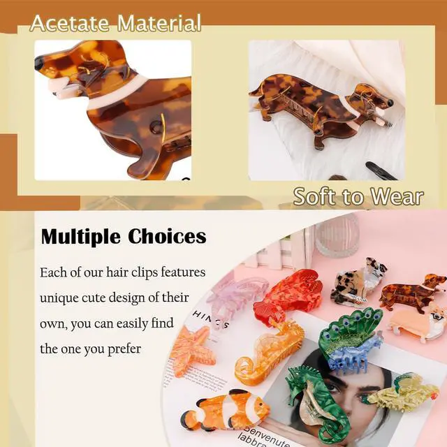 Alt view image 5 of 7 - Dachshund Gifts for Women, Small Acetate Animal Dachshund Dog Hair Clips | Puppy Lovers Gifts, Cute Pet Hair Accessories Stocking Stuffers for Christmas Birthday Thanksgiving Halloween