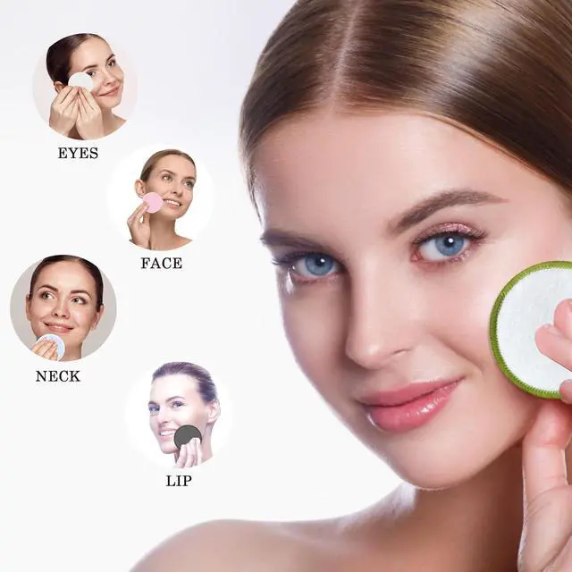 Alt view image 4 of 7 - Chloven Reusable Cotton Rounds 30 Pack Washable Bamboo Makeup Remover Pads | Reusable Cotton Pad for Toner and Gentle Cleansing Reusable Face Pads for Skincare & Nail Polish Removal with Mesh Bag