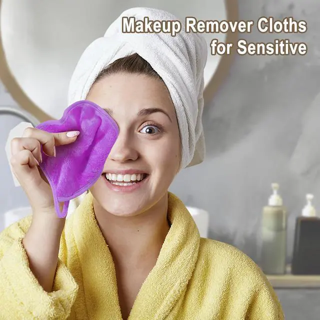 Alt view image 2 of 6 - KODAMO Makeup Remover Cloth, Reusable Makeup Remover Pads Washable Travel Bag, Microfiber Makeup Removal Face Wash Cloths with Just Water, 12 Pack/Violet
